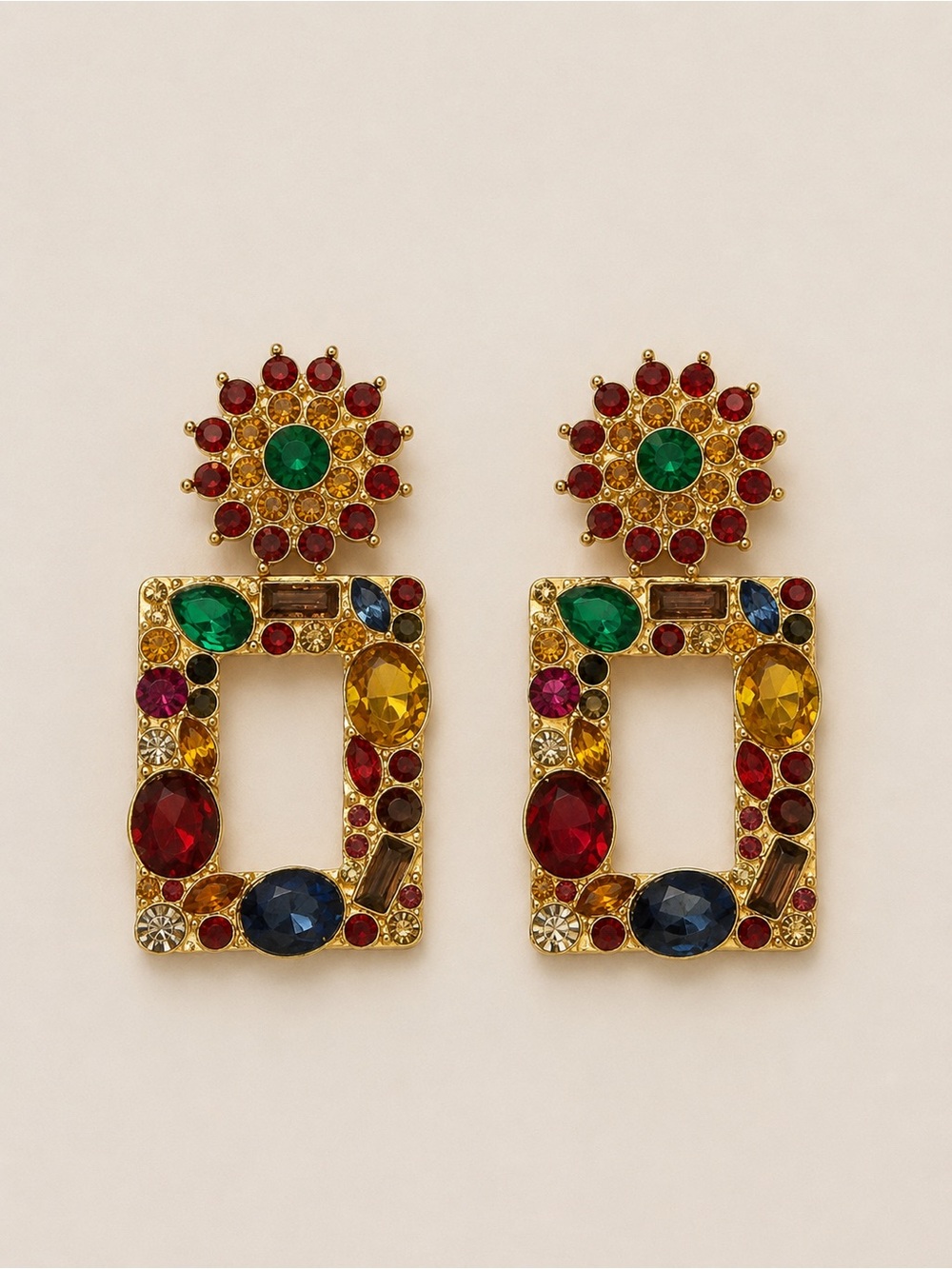 Gold Multicolor Gemstone Drop Earrings - Women Jewelry - Picture 2 of 2